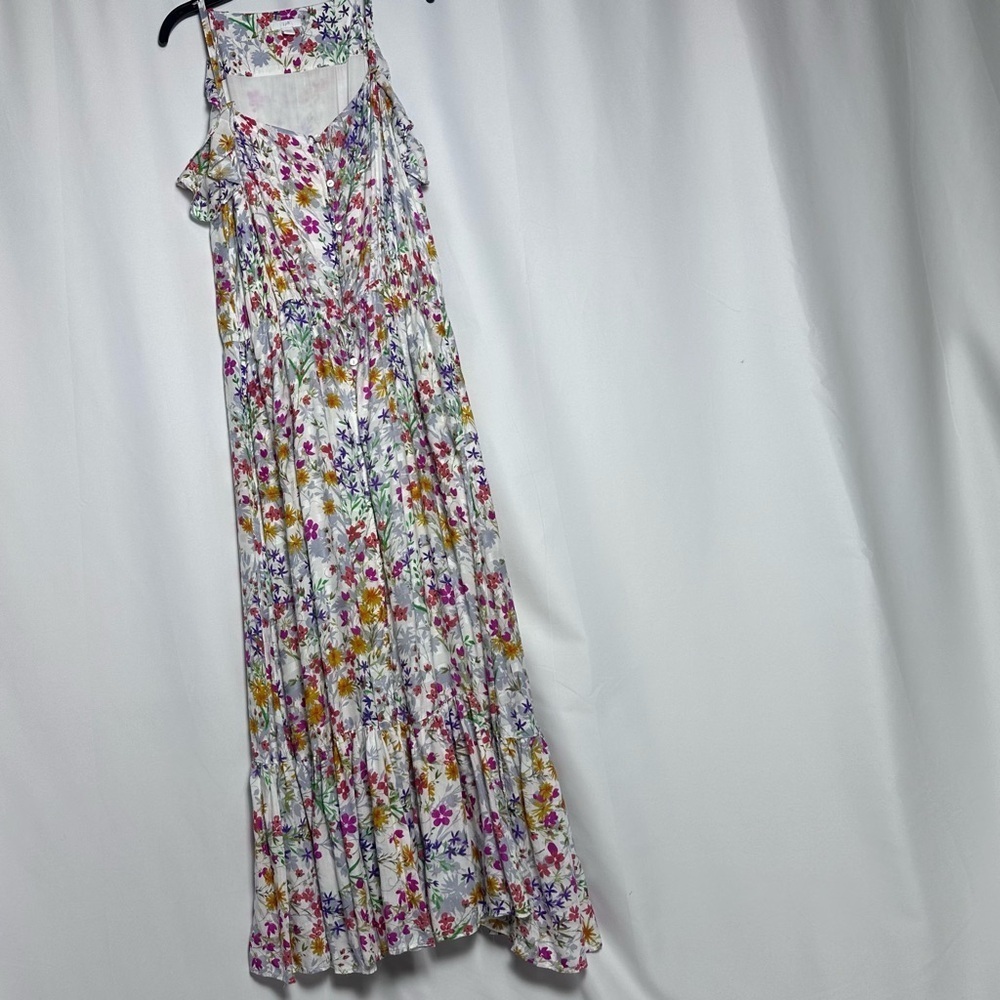 J. Jill Floral Ruffled Hem Beach Maxi Dress Pockets Button Down Multicolor sz SP